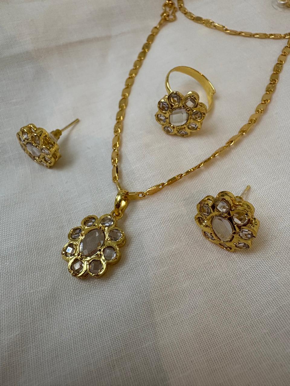 Pendant set with chain and finger ring -polki stone.