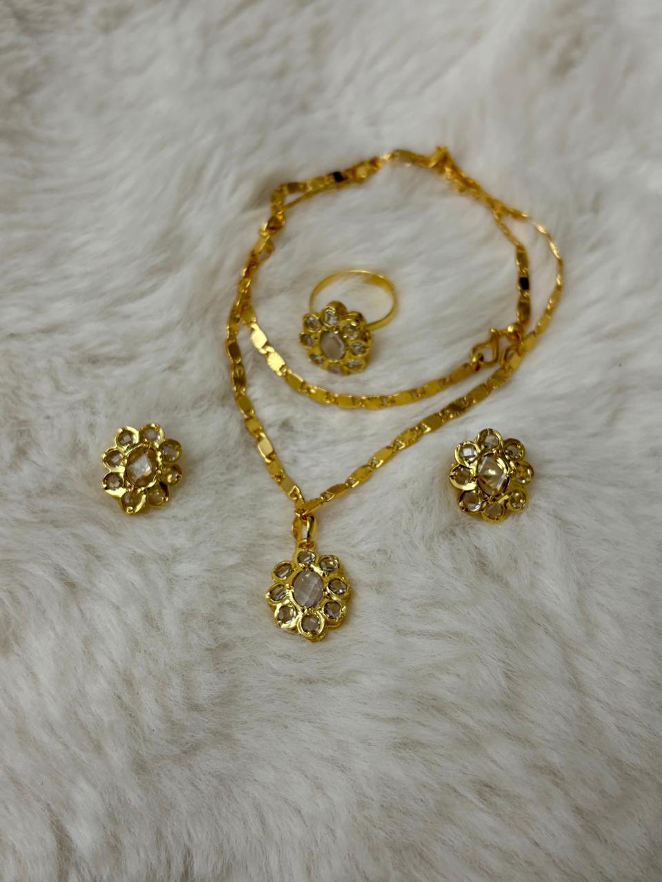 Pendant set with chain and finger ring-polki stones