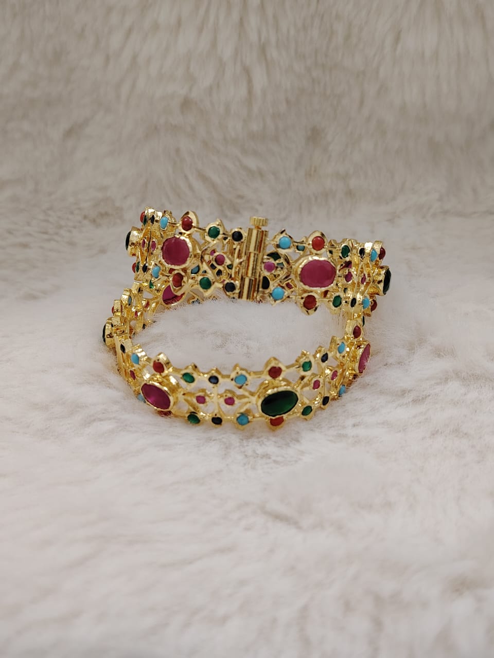 Hyderabadi statement jadau kada or cuff in multicolor