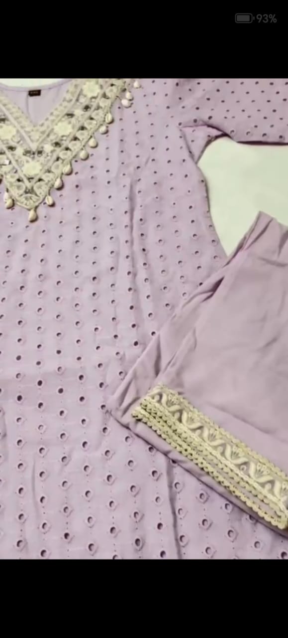 Elegant schiffli embroidered co-ord set with mirror work.