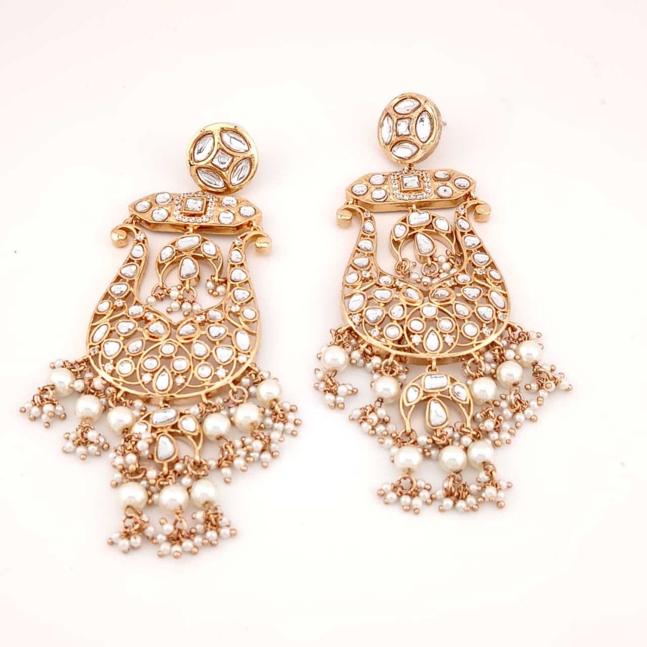Big basket shaped chand bali with kundans and pearls