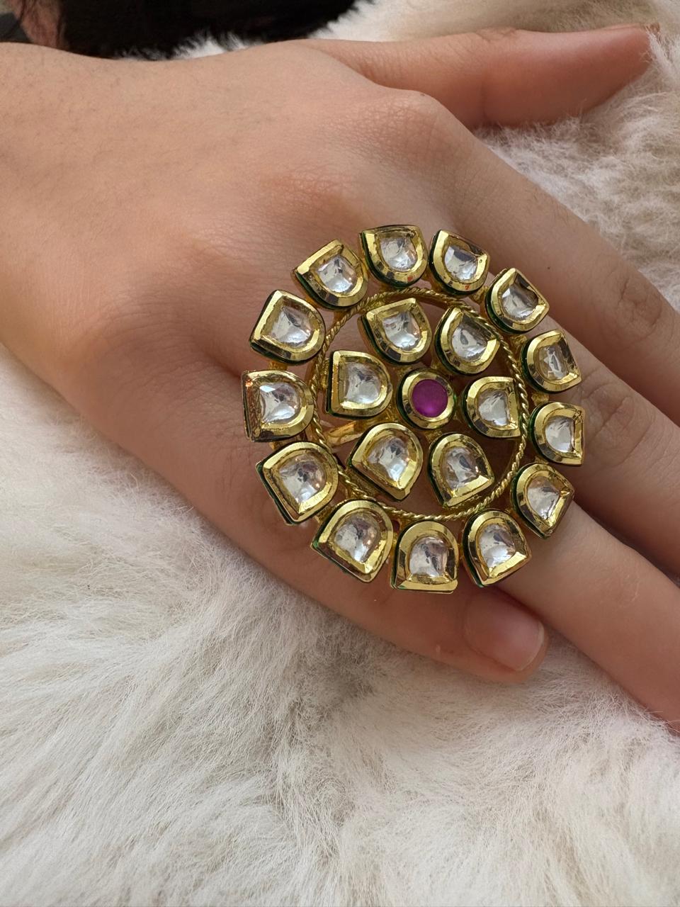 Cocktail kundan ring with ruby (adjustable size)