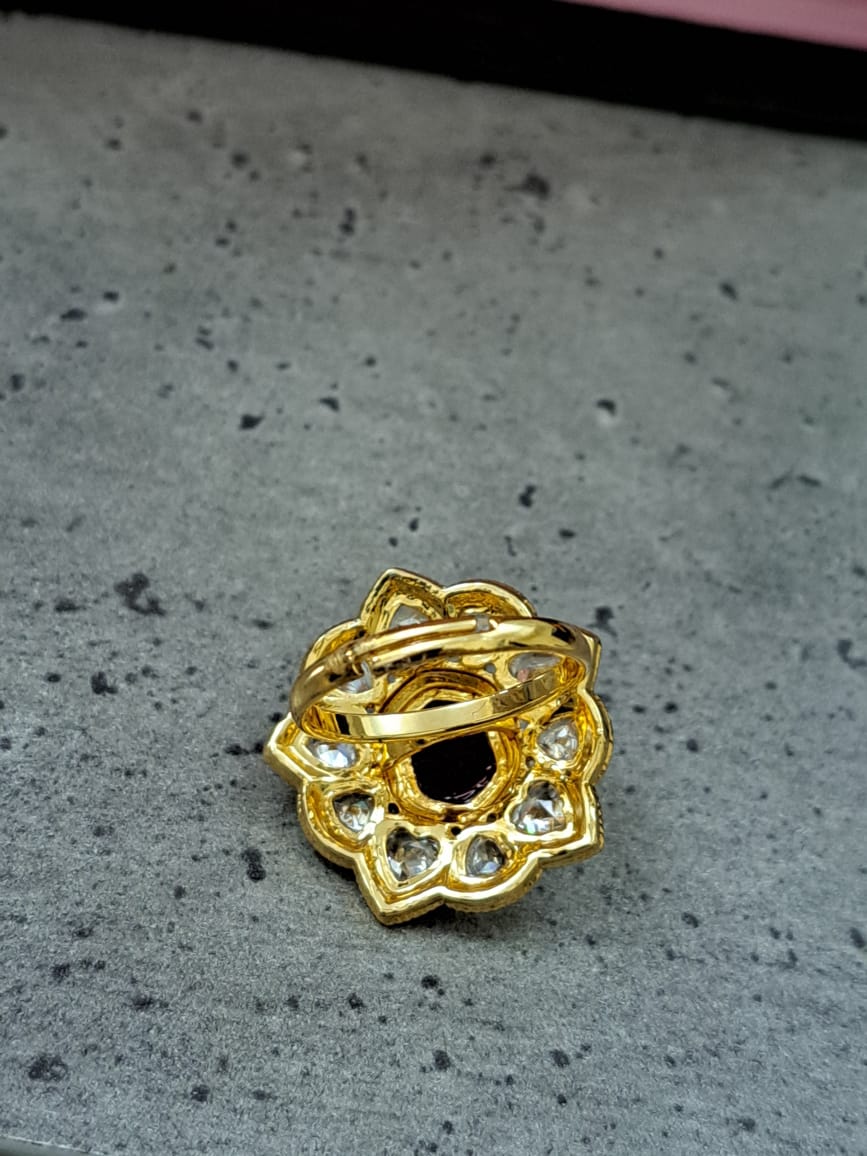 Duplet stone and kundan finger ring with enamel meenakari .