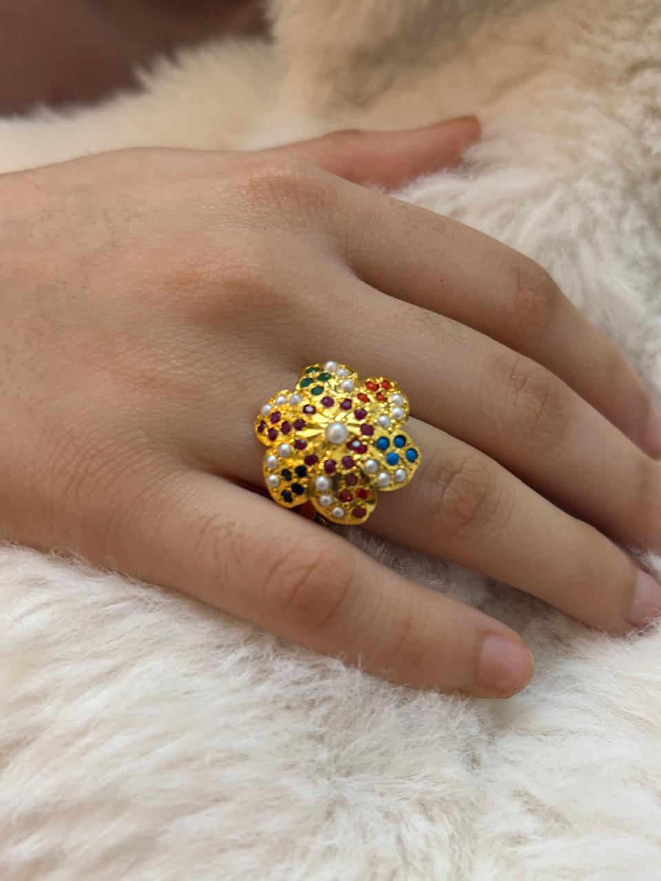 Navratan semiprecious stones finger ring (multicolor)