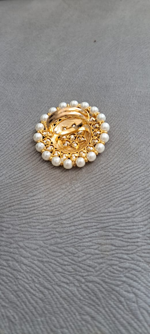Meenakari blue finger ring with pearls