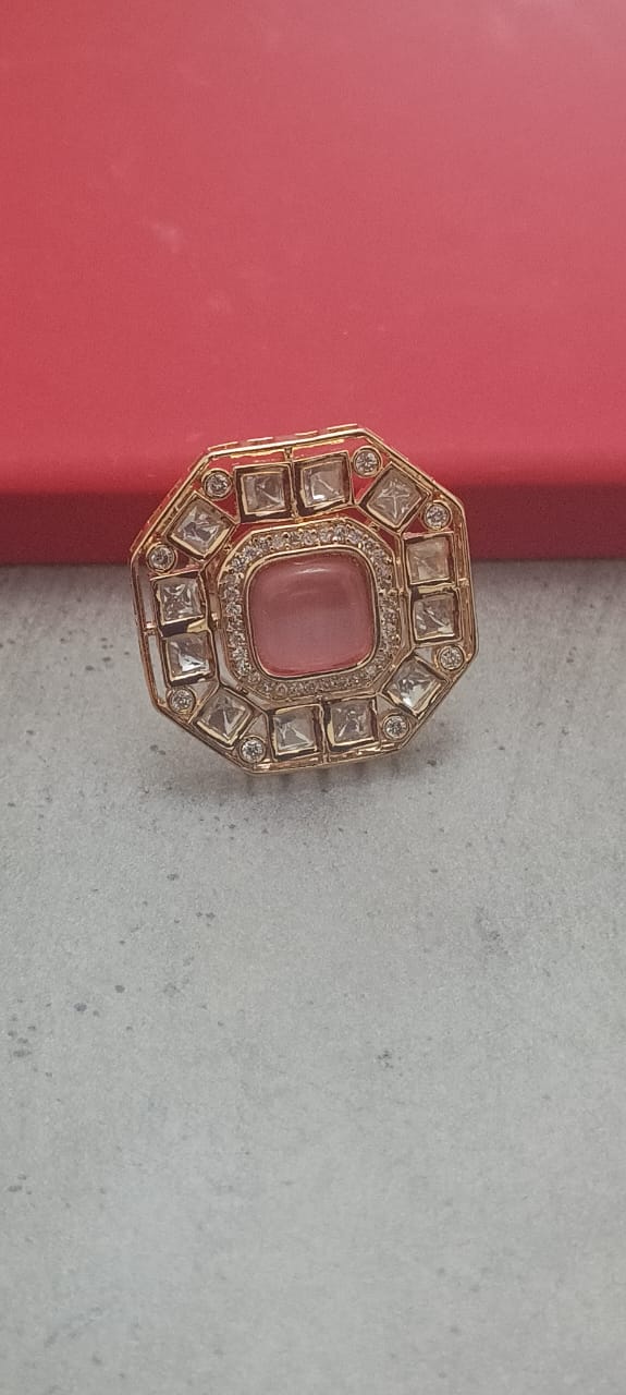 Pink Duplet stone finger ring with kundan