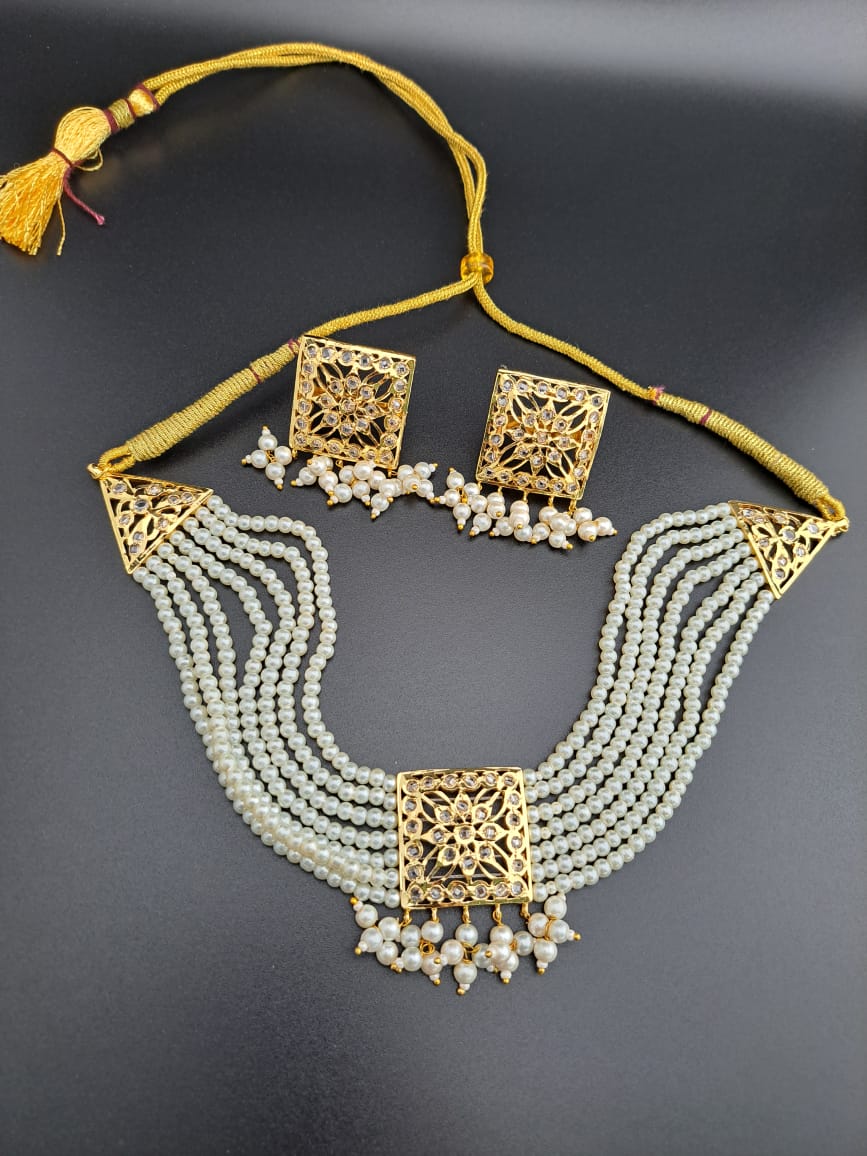 Semi-precious hyderabadi pearl choker set.