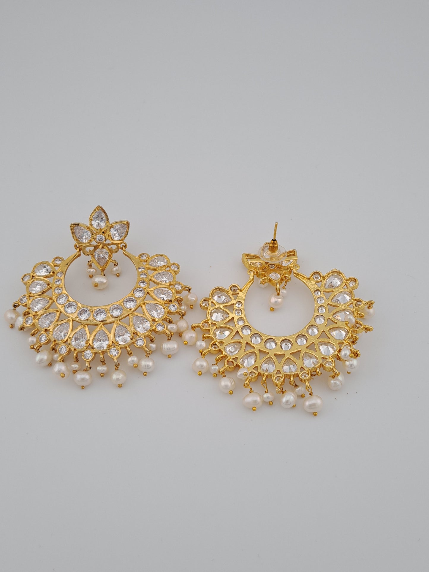 Hyderabadi real pearl chand bali in gold