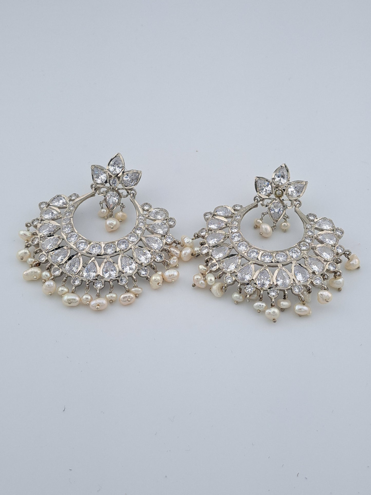 Hyderabadi real pearl chand bali in silver