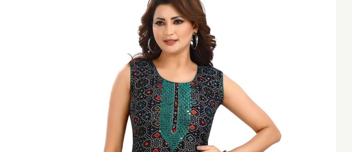 Rayon kurti with bandhni print and embroidered yolk