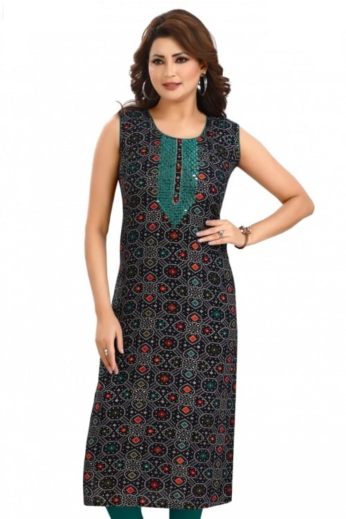Rayon kurti with bandhni print and embroidered yolk
