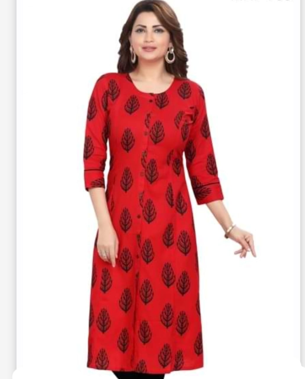 Cotton red Arm hole psttern A-line kurti
