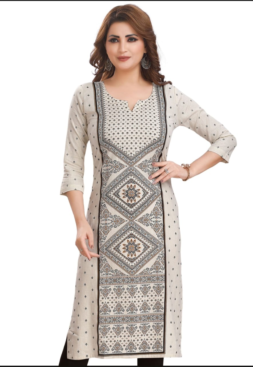 Khadi cotton printed kurti in off-white