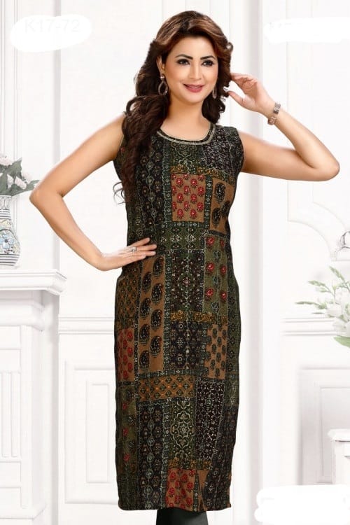 Rayon printed kurti with katha work