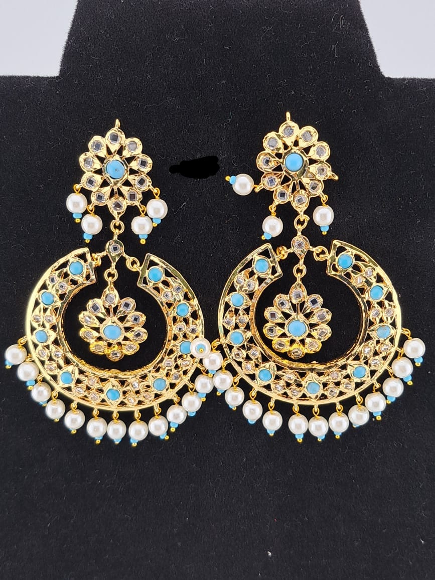 Hyderabadi pearl set with turquoise(feroza)stones and polki.