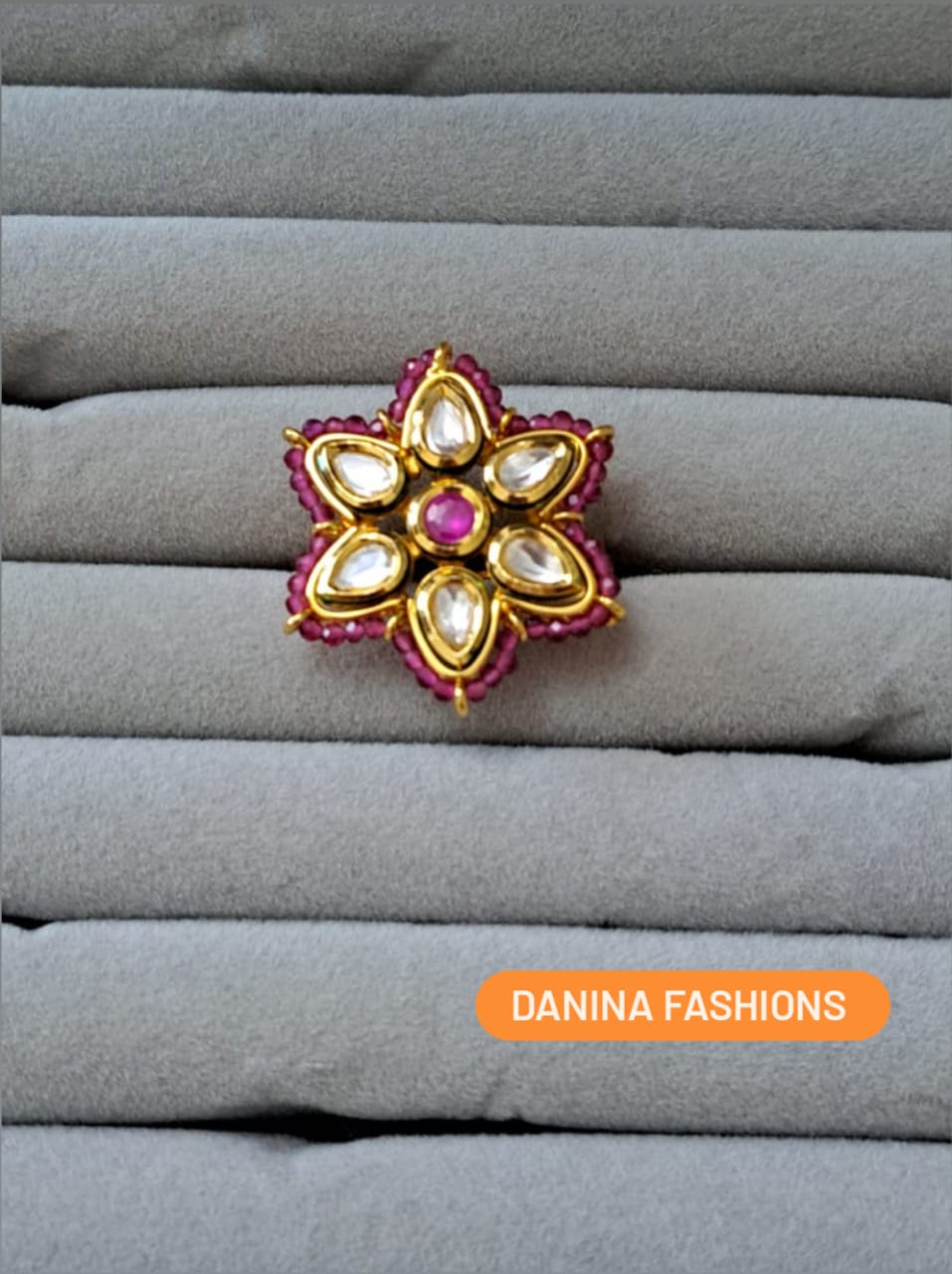 Star Shaped Kundan finger ring with Hydro-beads