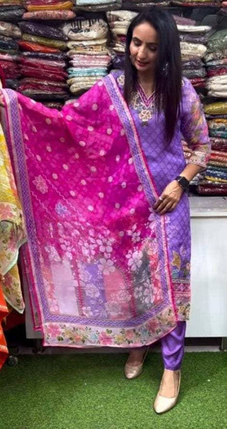 Noor organza - feel festive suit in pink and purple shades.