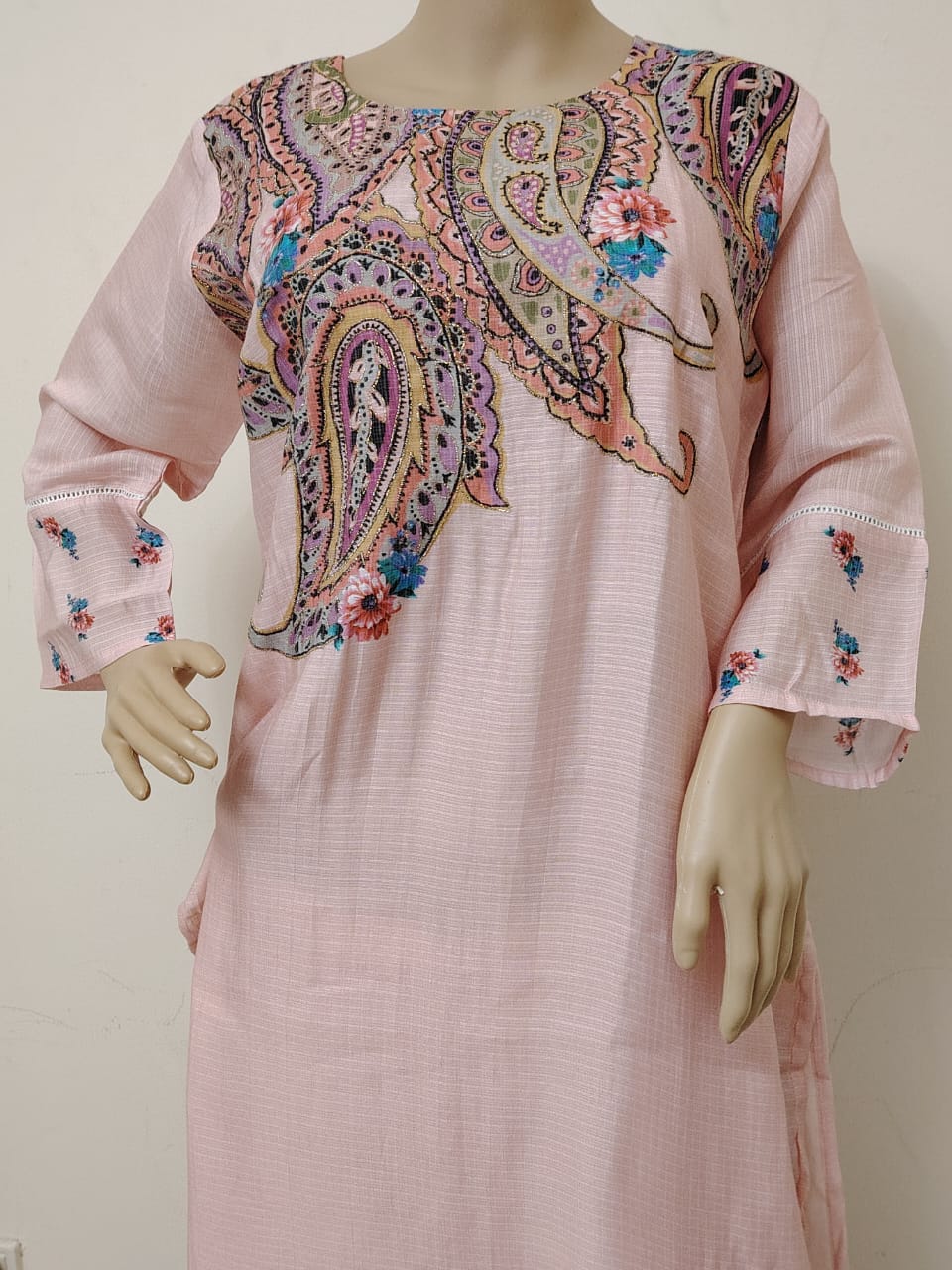 Pastel Pink Cotton Silk Suit with Paisley Placement Print & Printed Dupatta – 3 Pc Set