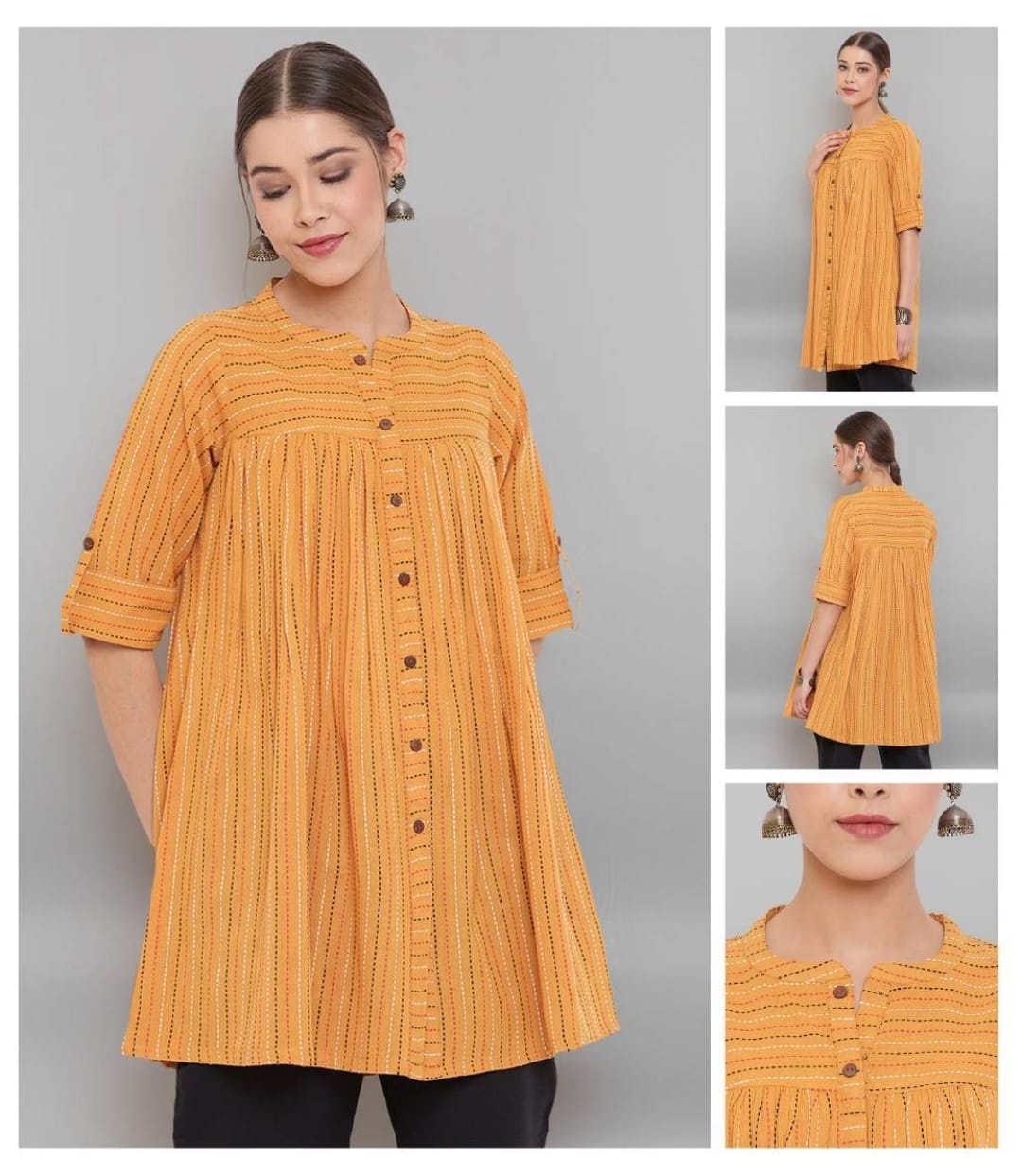 Linen cotton tunic top in mustard yellow