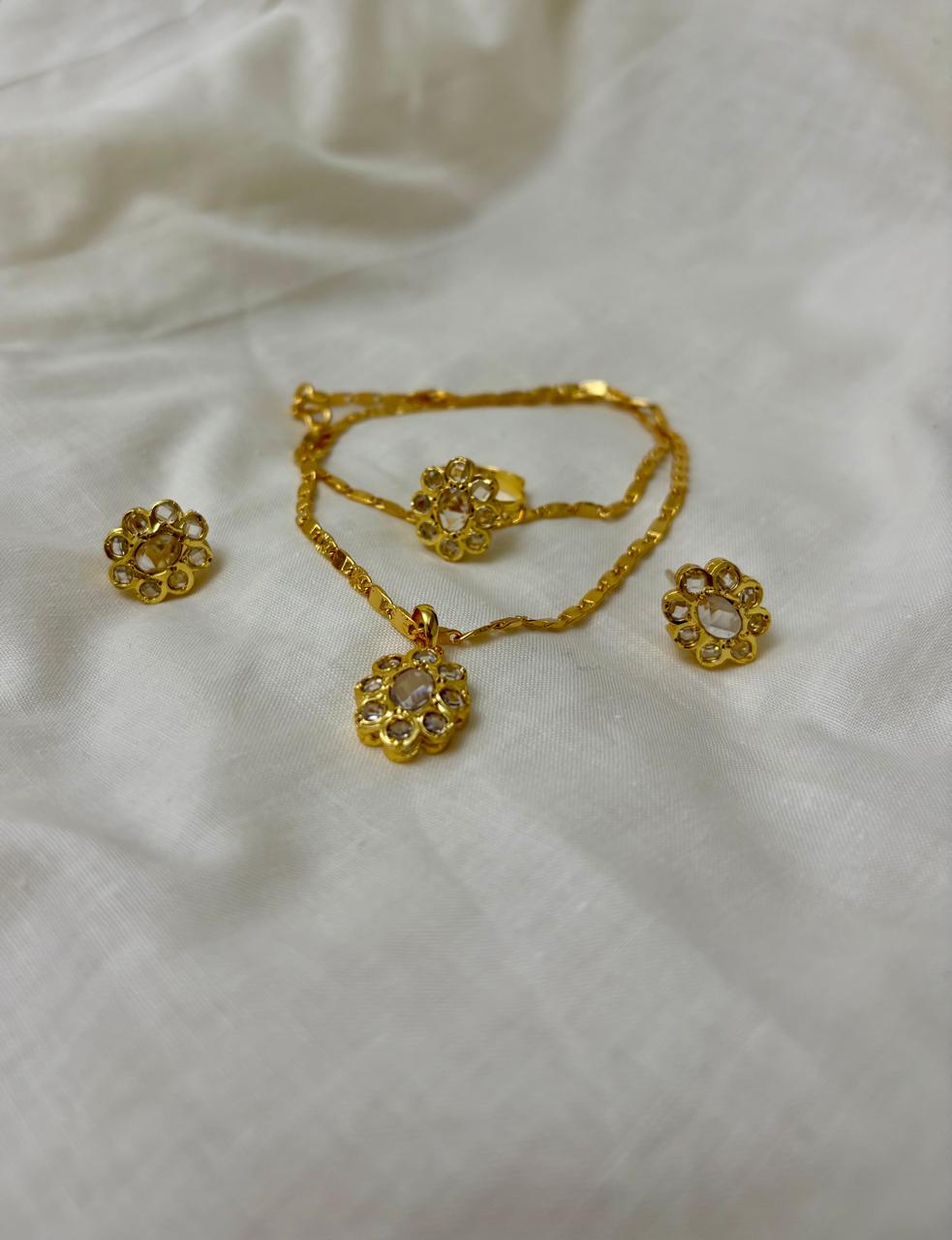 Pendant set with chain and finger ring -polki stone.