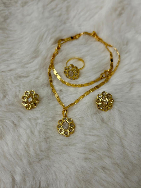 Pendant set with chain and finger ring-polki stones