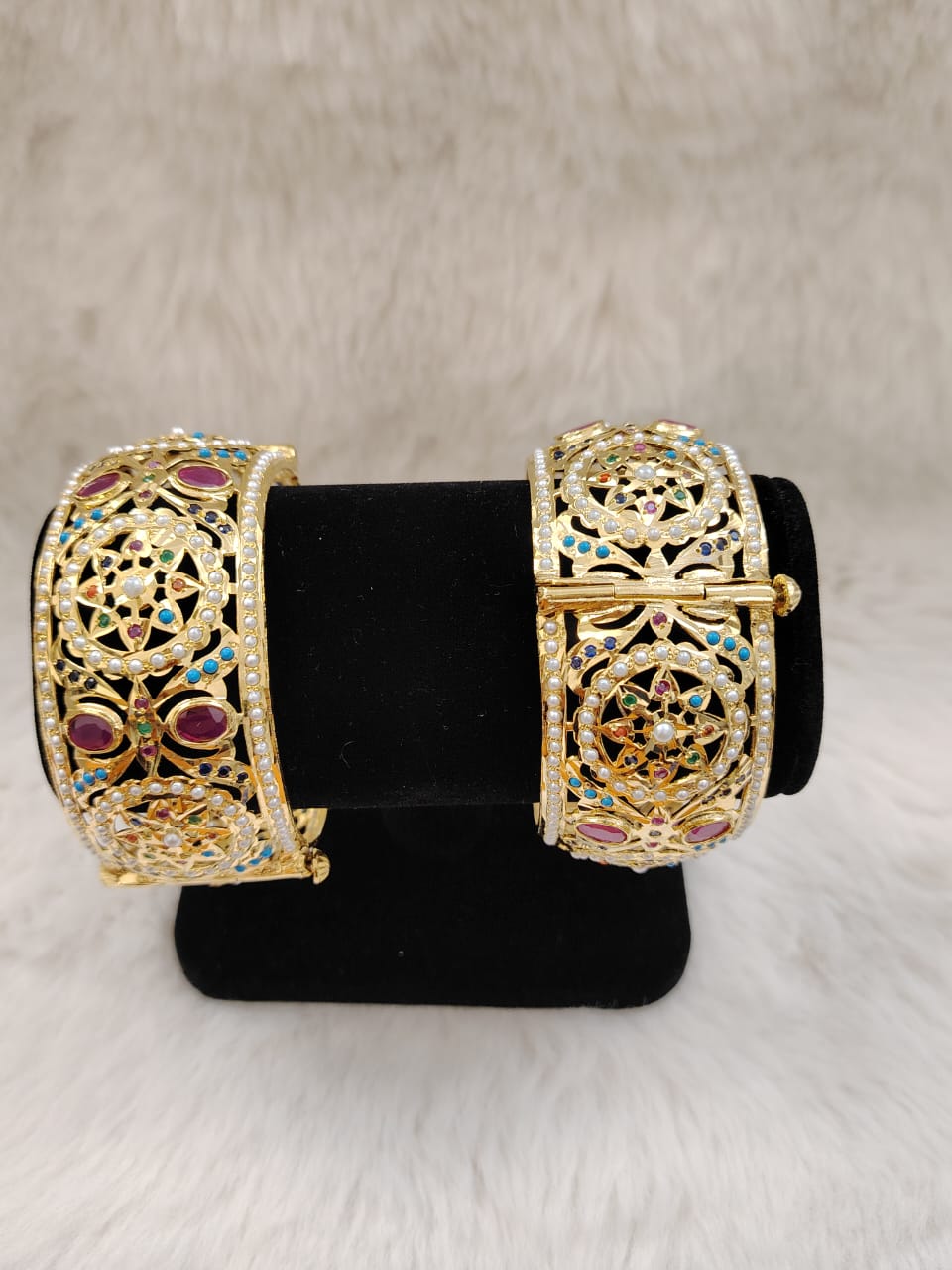 Hyderabadi broad kada with navratan(multicolor)stones