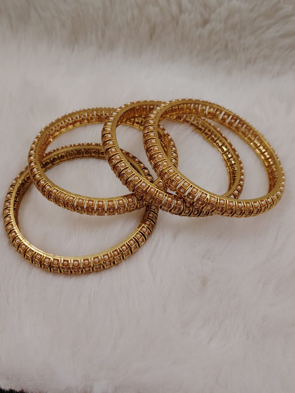 Statement gold bangles with kundans and pearls (2"6)