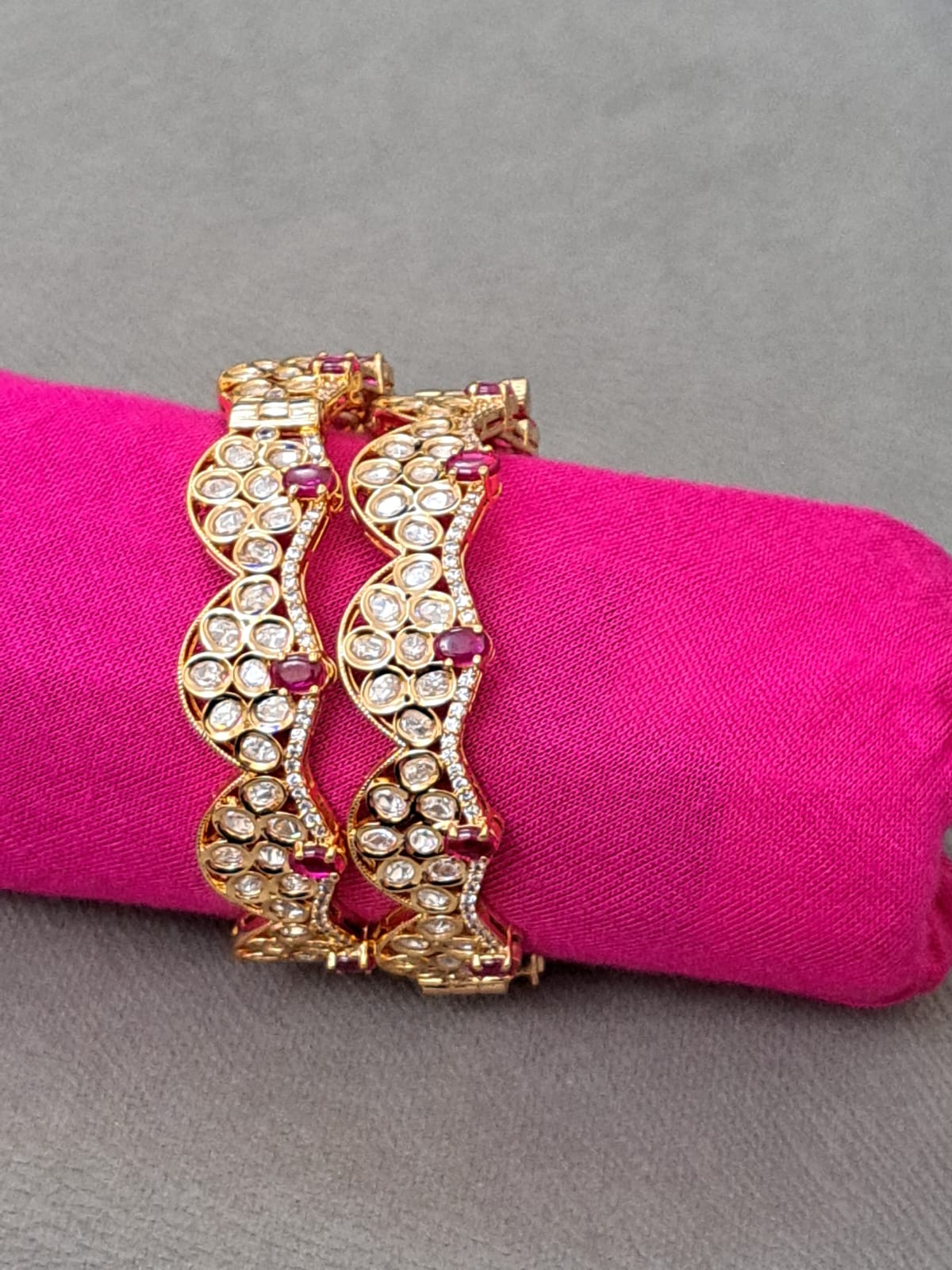 kundan & ruby bangles with AD stones