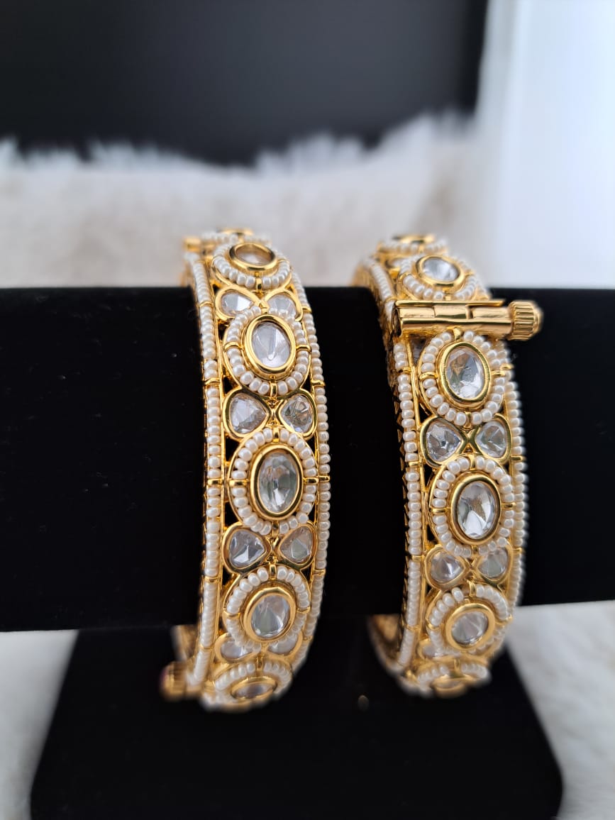 Kundan bangles with mini pearls