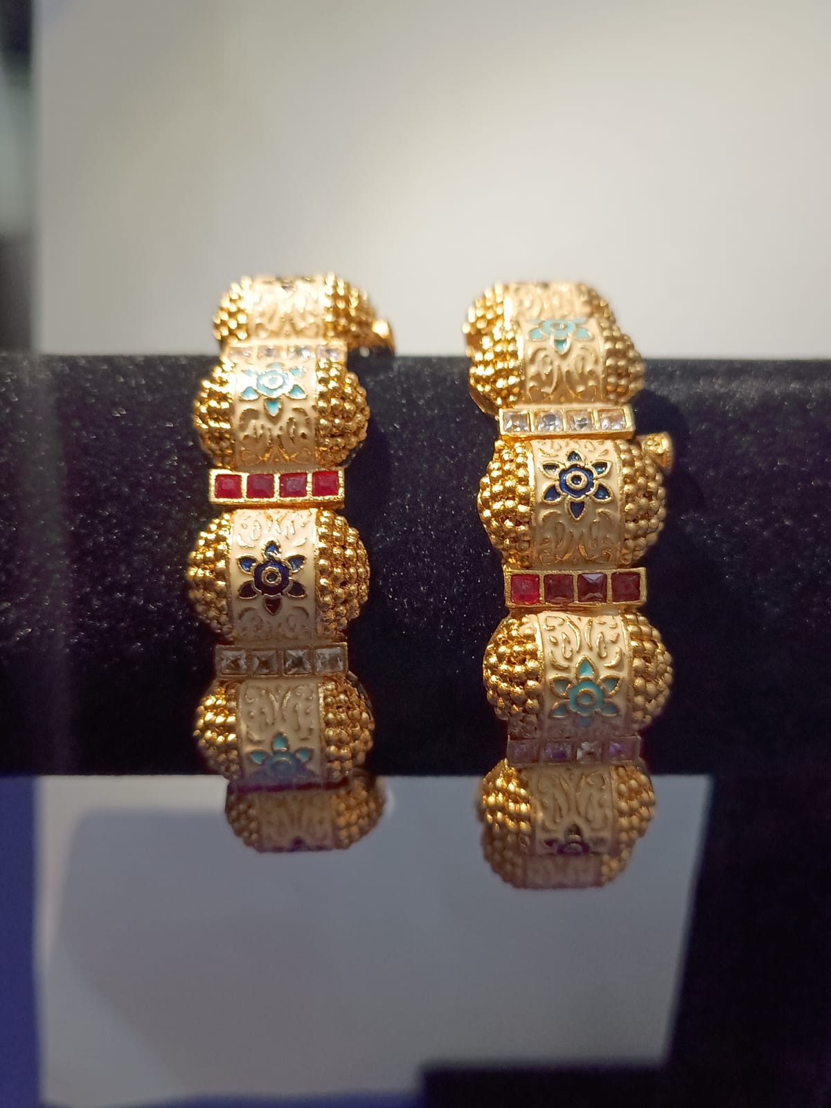 Rajwadi meena bangles with ruby  and CZ stones