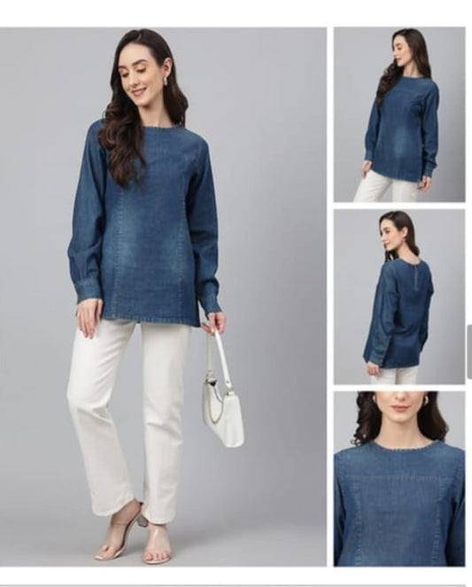 Denim shaded tunic with shirt sleeves