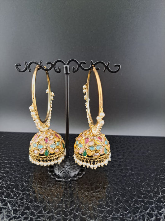 Multi-color statement earrings with monalisa stones and pearl drops