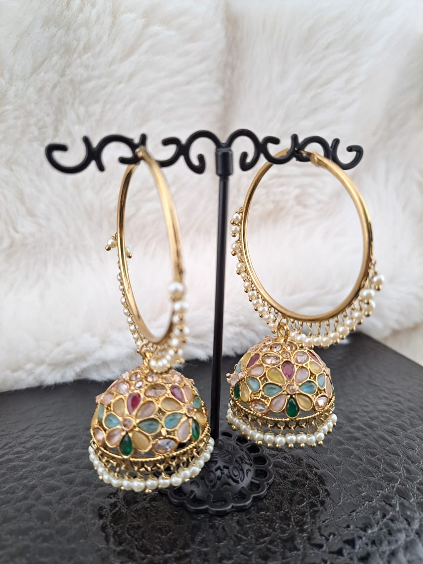 Multi-color statement earrings with monalisa stones and pearl drops