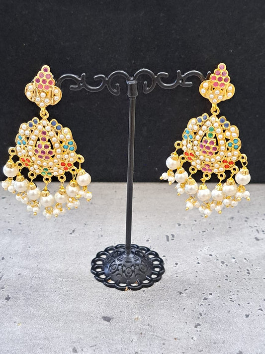 Hyderabadi pearl danglings in navaratan stones (multi-color).