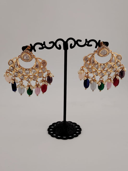 Statement chandbaali with kundans and multicolor onyx beads