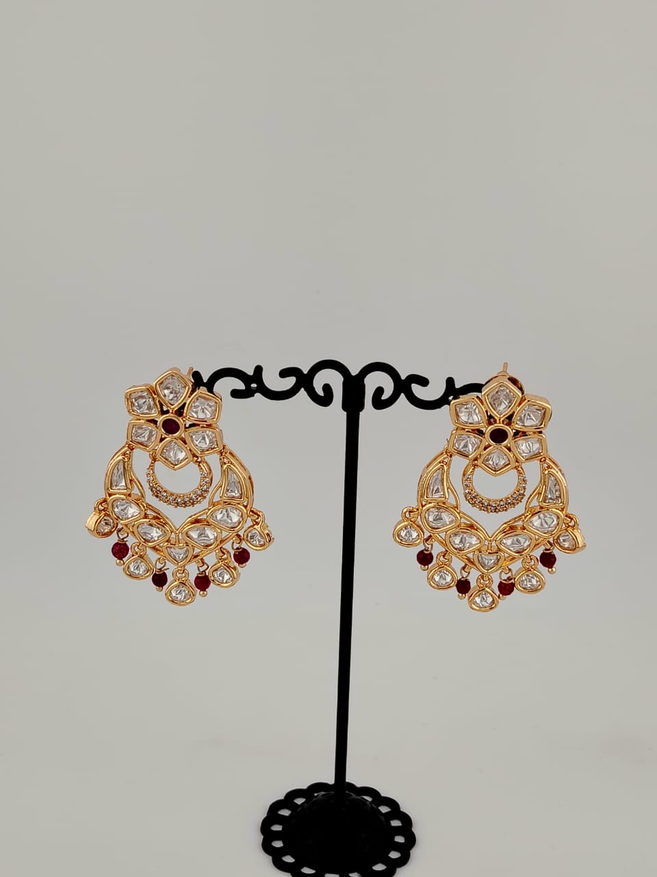 Statement chand baali with kundans and maroon hydrobeads