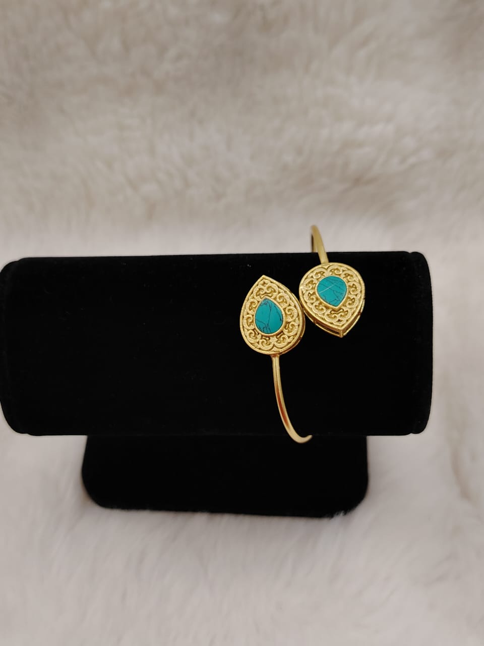 Antique rajwadi gold kada with turquoise stone