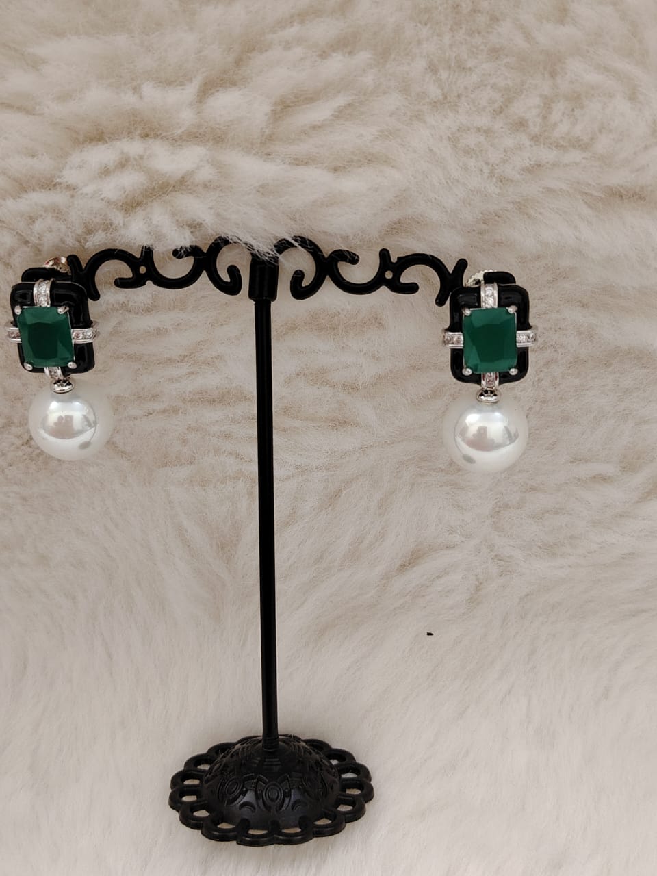 Swarovski inspired green crystal earrings with pearl drop