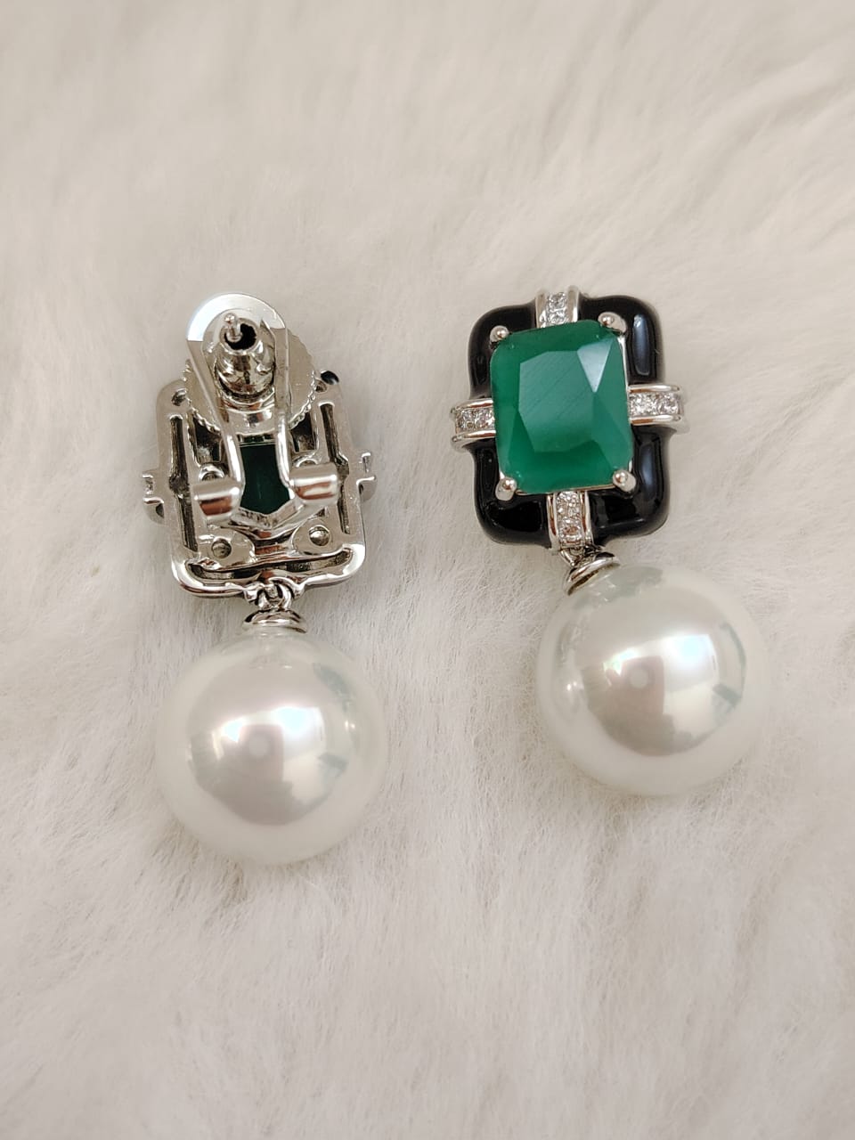 Swarovski inspired green crystal earrings with pearl drop