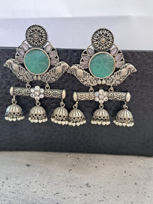 German silver dangling with mint green carved stone