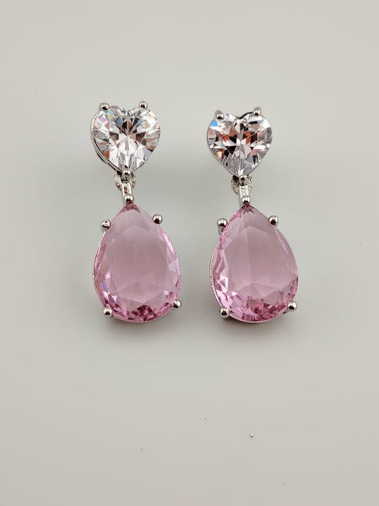 Pink cubic zirconia silver hangings