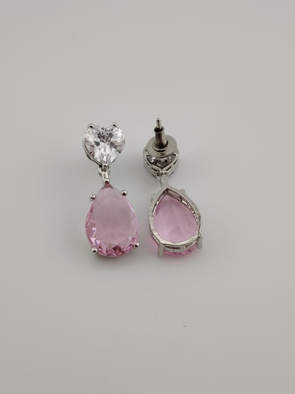 Pink cubic zirconia silver hangings