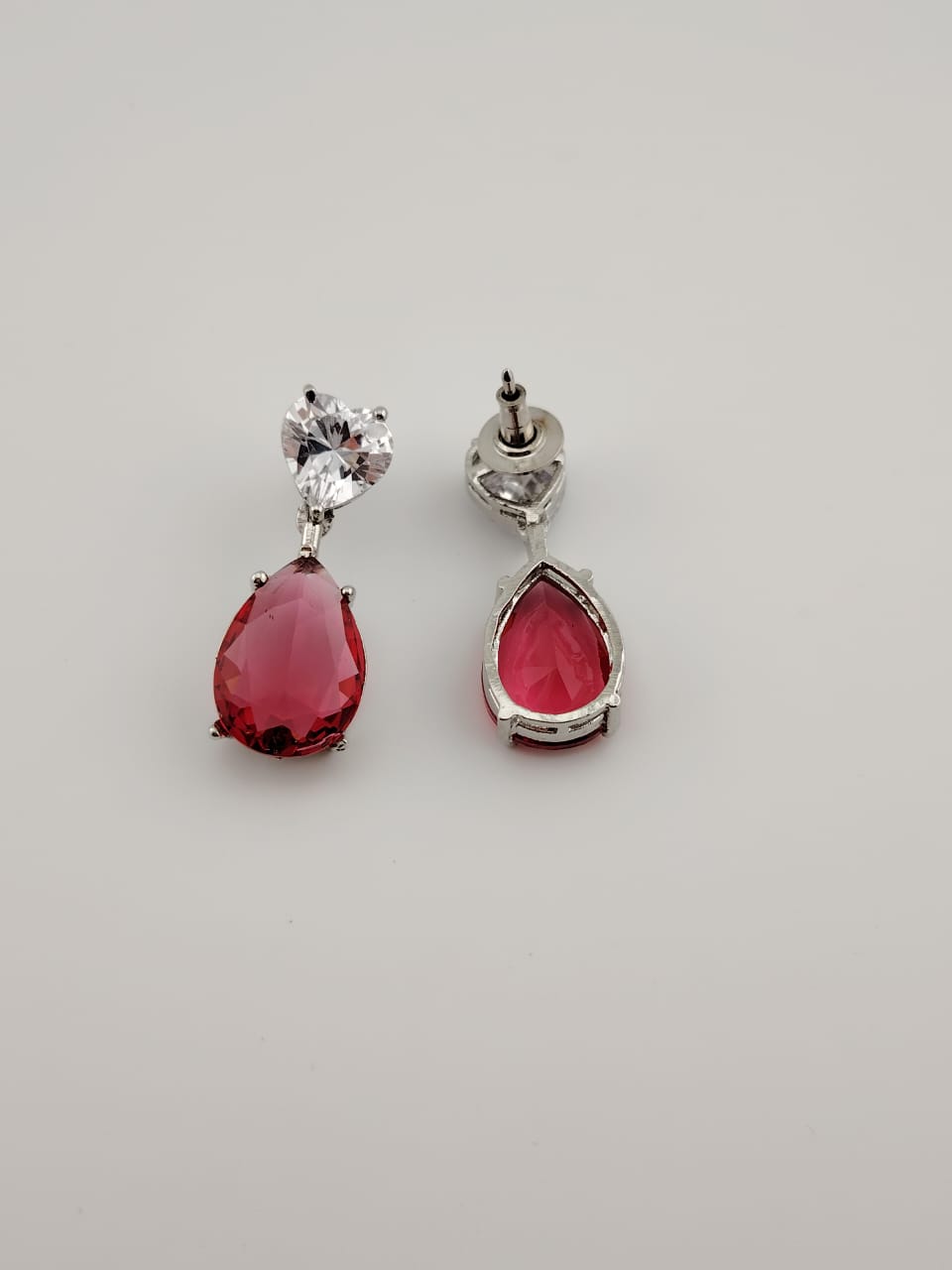 Red cubic zirconia silver hangings