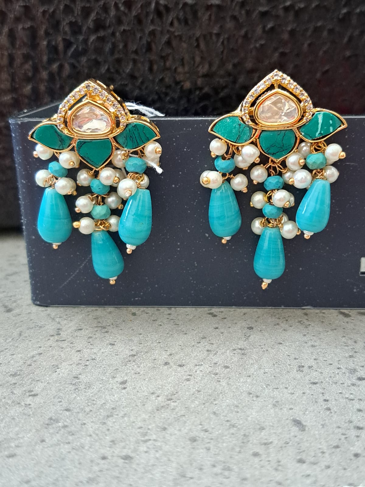 Kundan studs with turquoise marble, beads and pearls