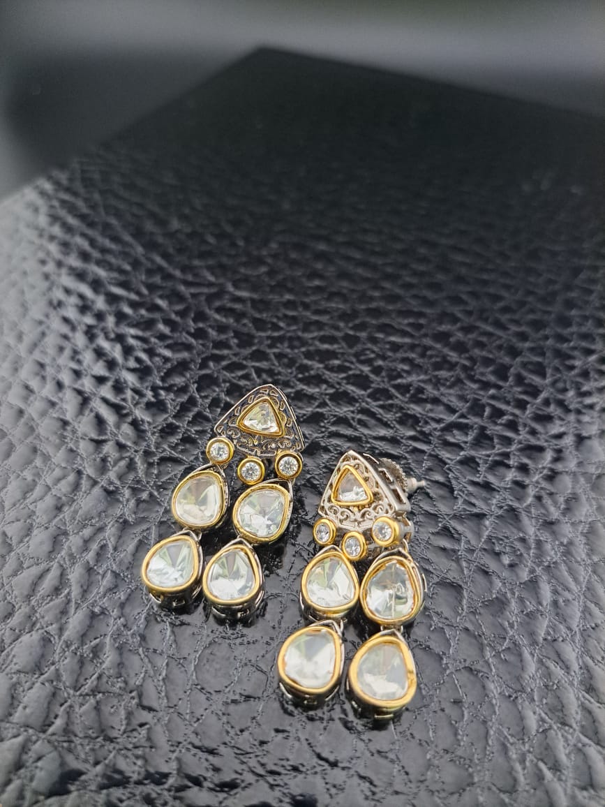 Kundan two tone small danglers