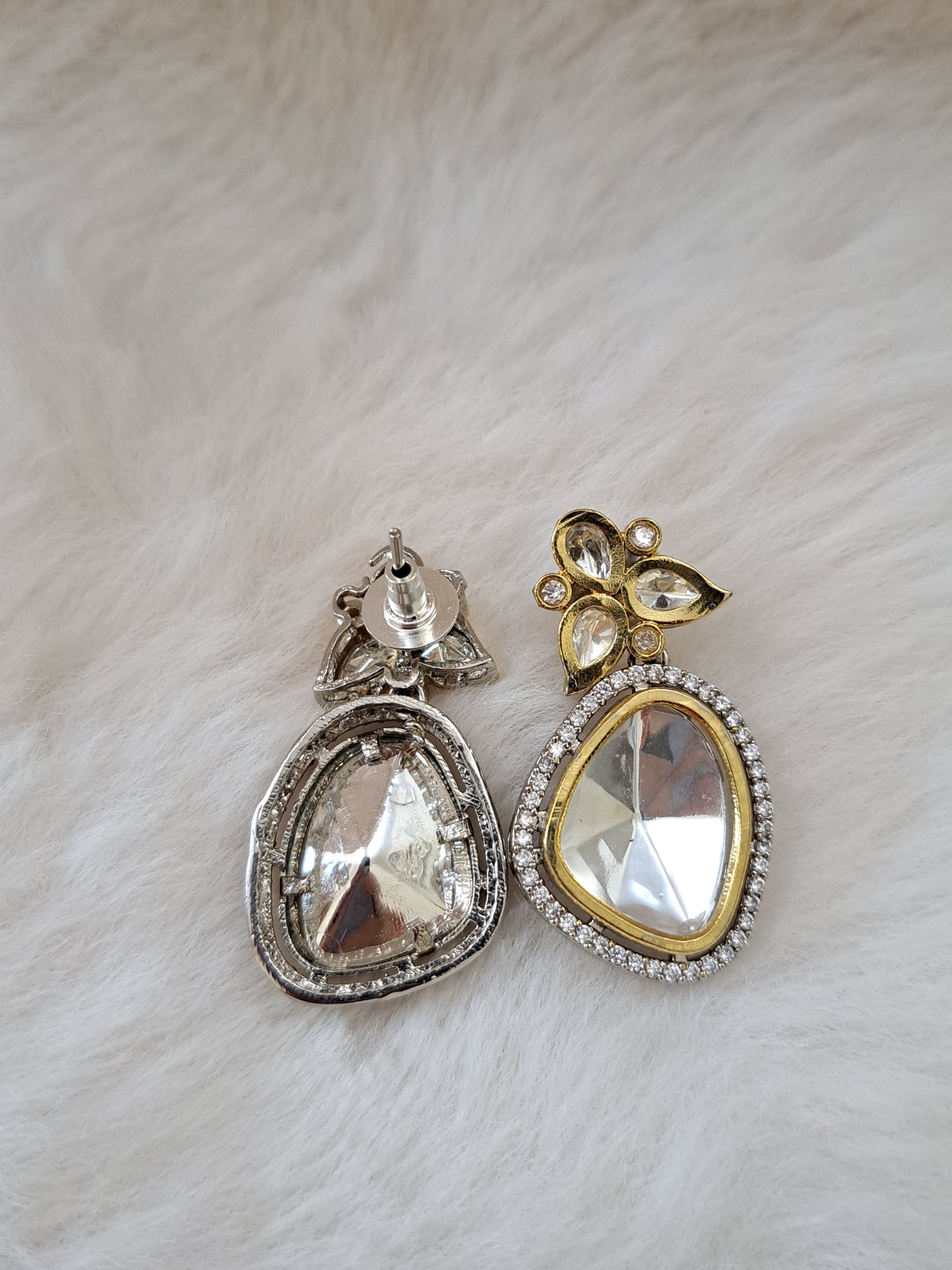 Mossanite kundan earrings with american diamonds