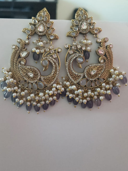 Mehndi polish peacock earrings