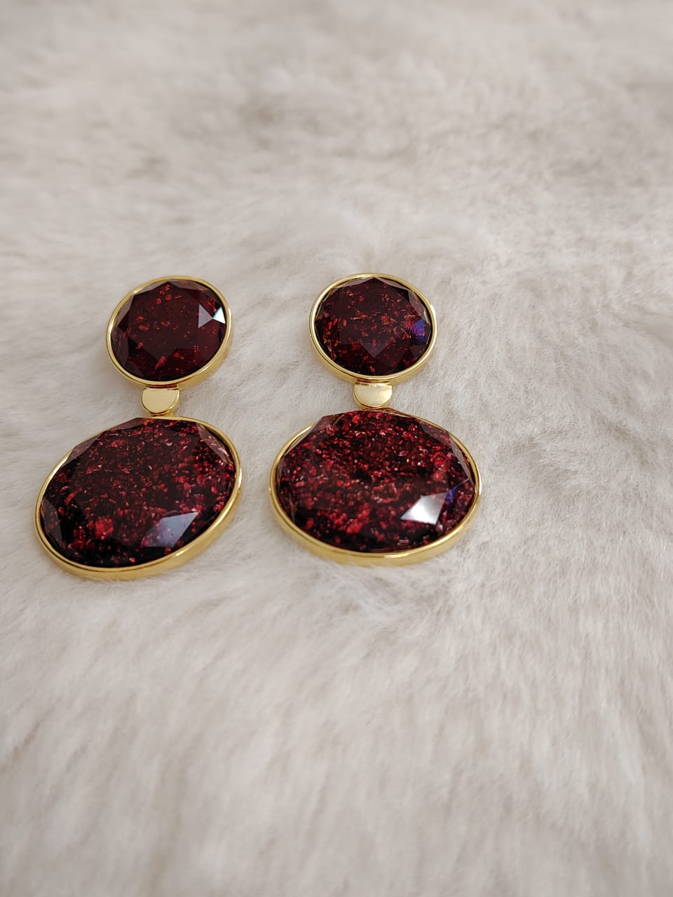 Statement earrings in red natural stone.