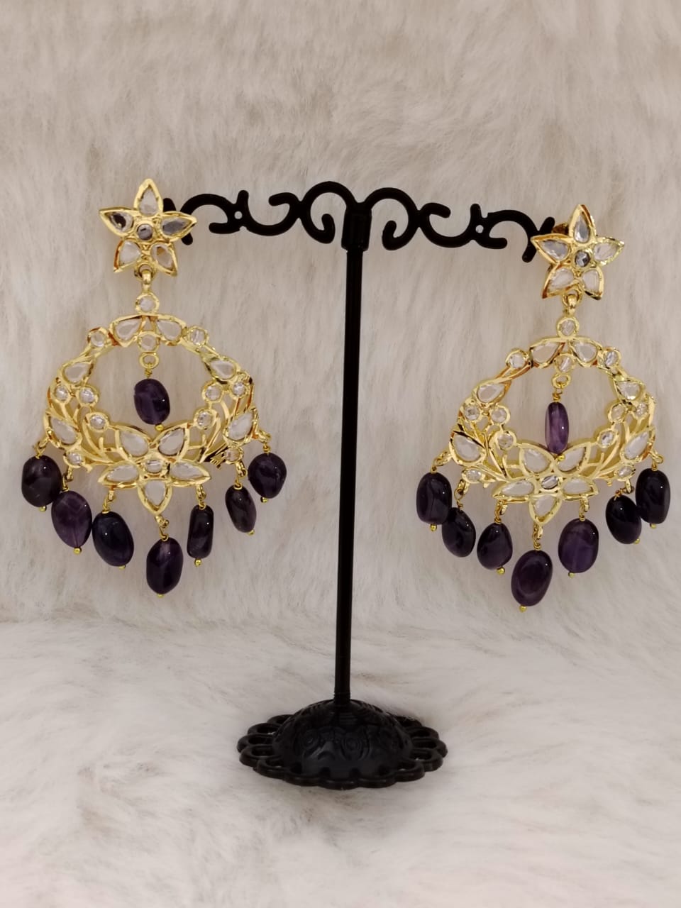 polki chandbali with amethyst stone