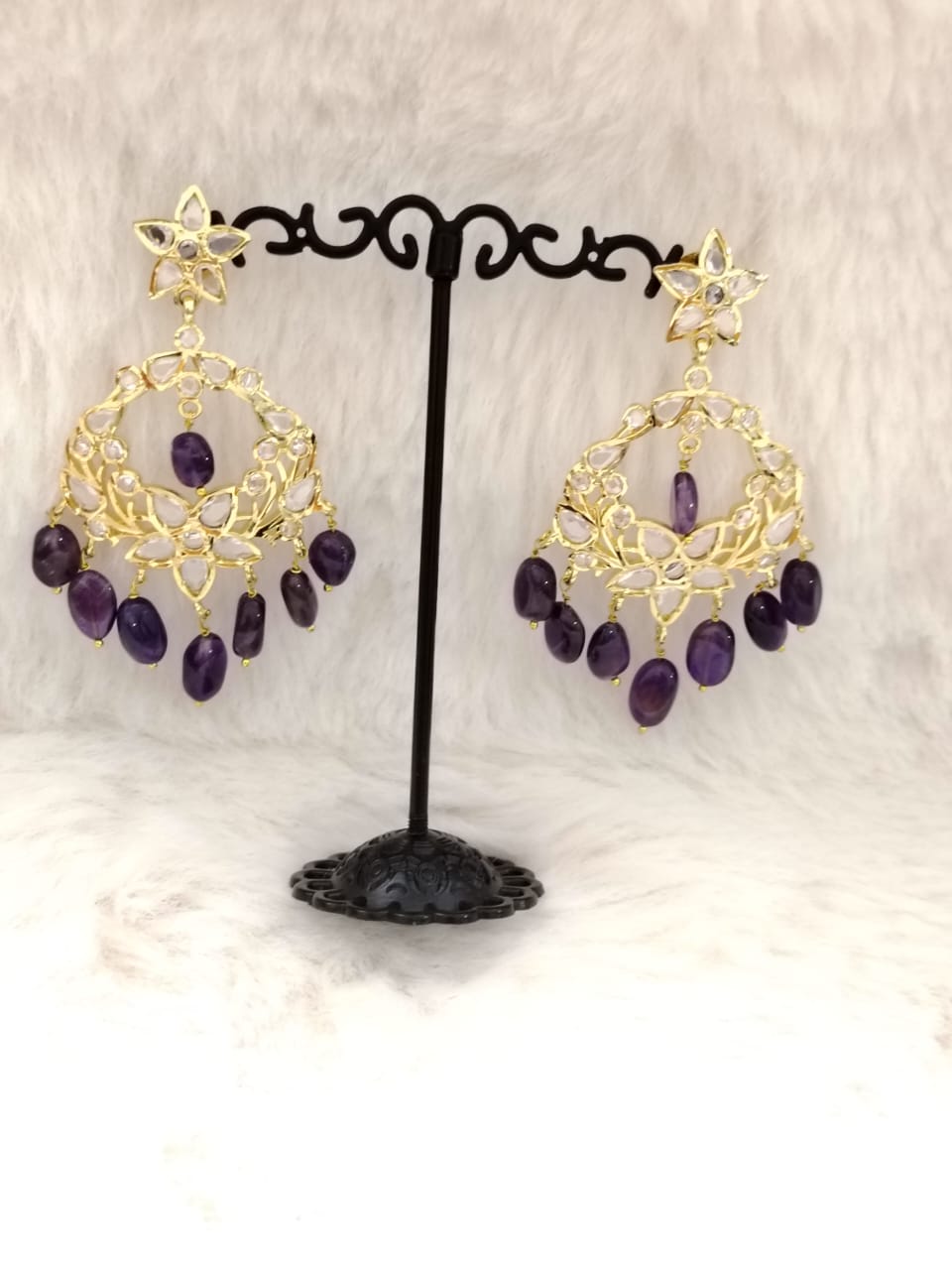 Polki chandbali with amethyst stone.